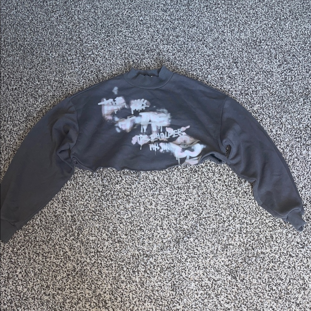 Gray Cropped Sweatshirt with White Graphic